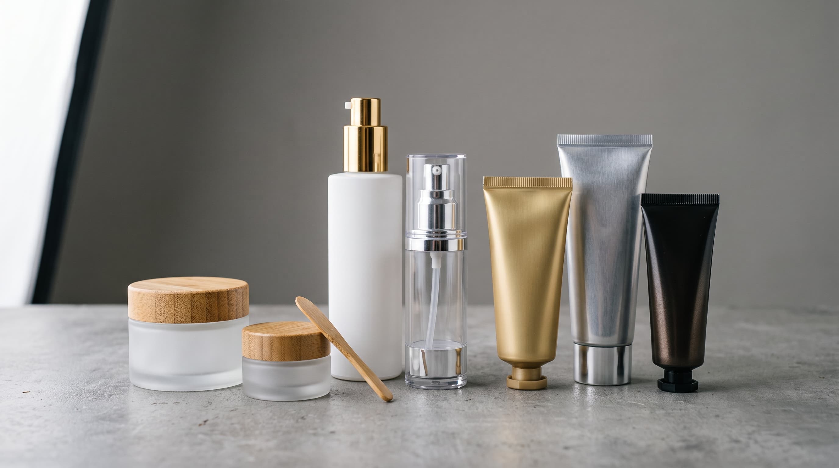 Cosmetic packaging lineup ready for filling